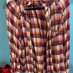 Anthropolgie Pilcro Vibrant Plaid Top with Ruffle Accents
